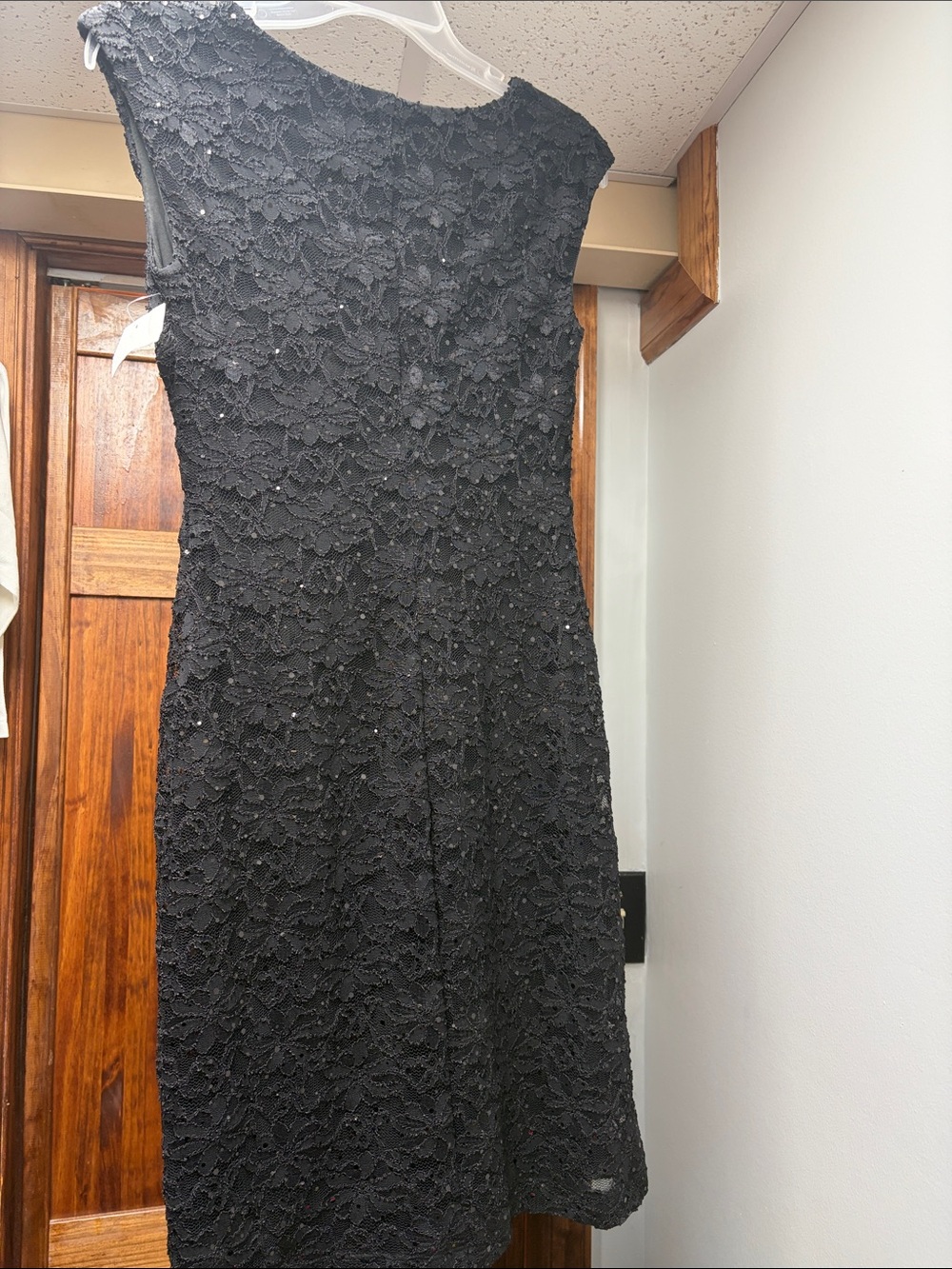 New!-Adrianna Papell Black Lace Cowl Neck Midi Dress with Subtle Sequins